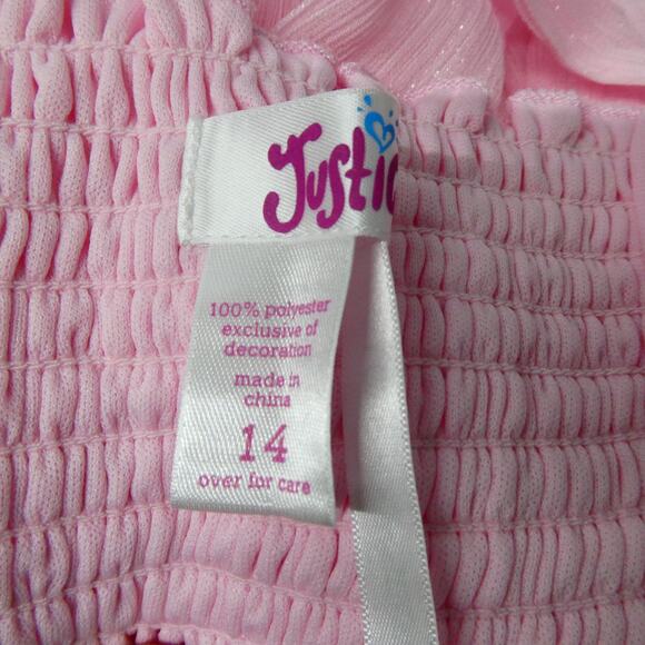Justice Dress Girl's Size 14 Pink Shimmer Sleeveless Lined Rosettes Layered - Picture 6 of 7